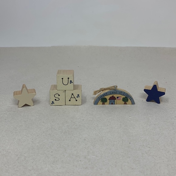 4 piece wooden USA, Sweet Land of Liberty, tiny decorations, vintage, patriotic - Picture 2 of 16